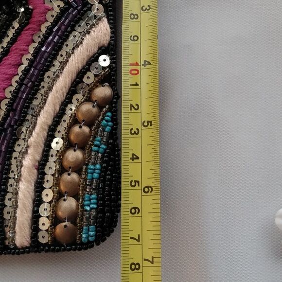 EUC Multicolored Handmade India Glass Beaded Boho Cotton & Leather Snap Clutch - Picture 13 of 13